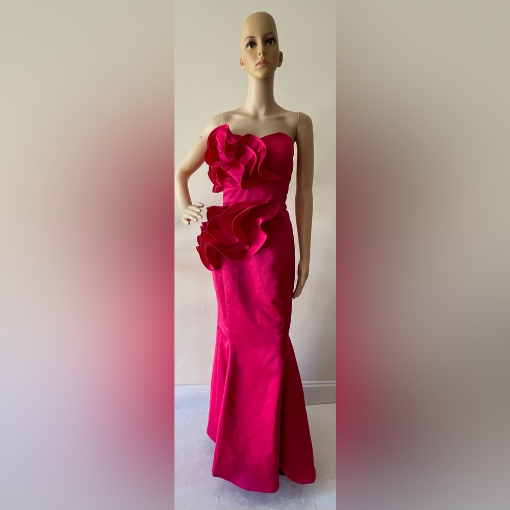 Women’s Sleeveless Sweetheart Pink Ruffle Mermaid Maxi Dress